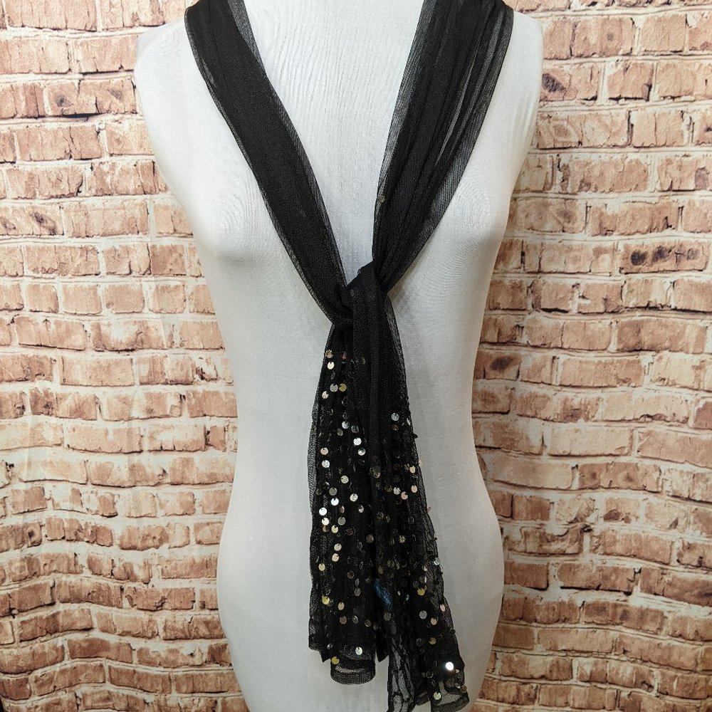 Nine West Sheer Nylon Scarf with Sequins 72 in Long